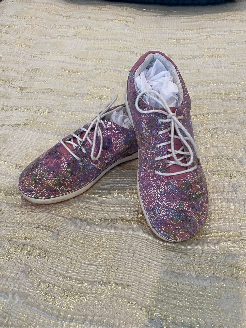 Alegria Pink Multicolor Glitter Lace-Up Sneakers